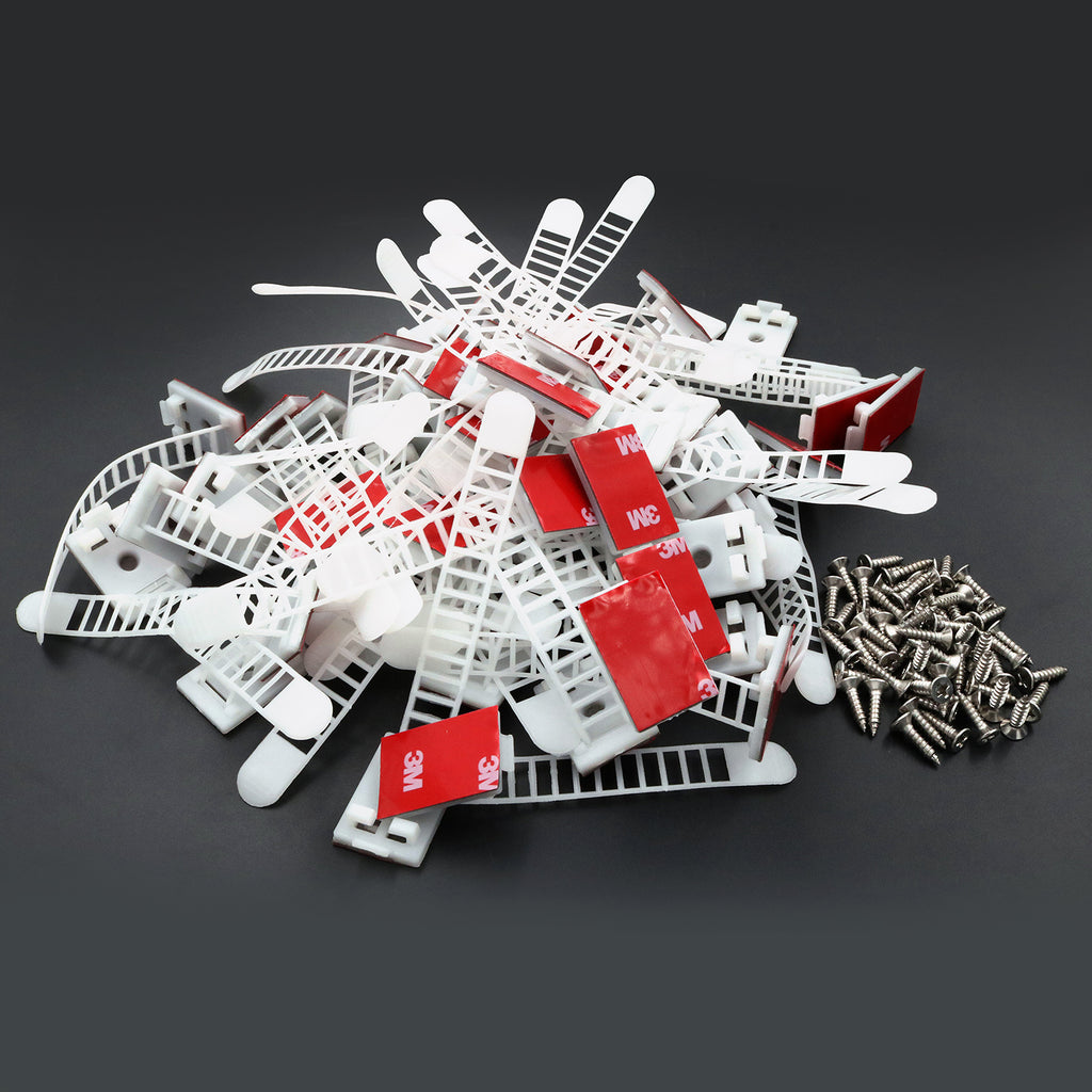 Medium Adjustable Cable Clips (25mm x 18mm) - 60 Pack Bundled with 10 Bonus Reusable Cable Ties