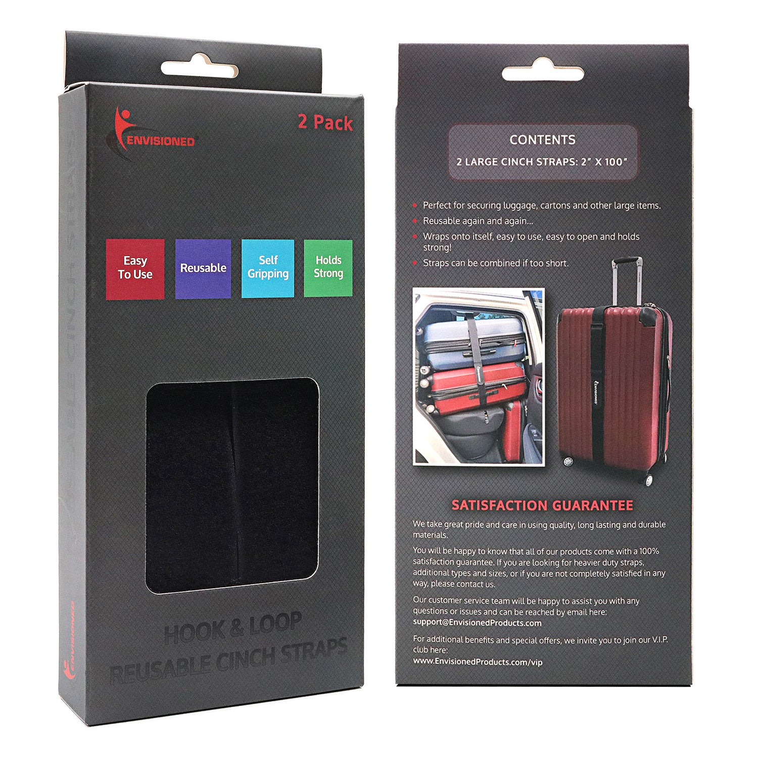 Black Reusable Luggage Straps (2 Pack)