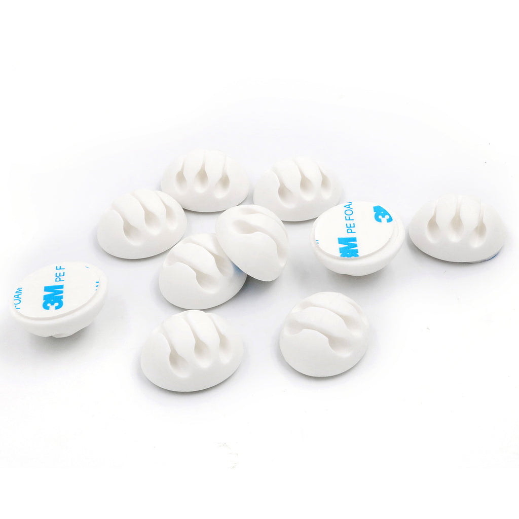 Round Cable Clips (3 Slots), 10 Pack, Bundled with 10 Reusable Cable Ties