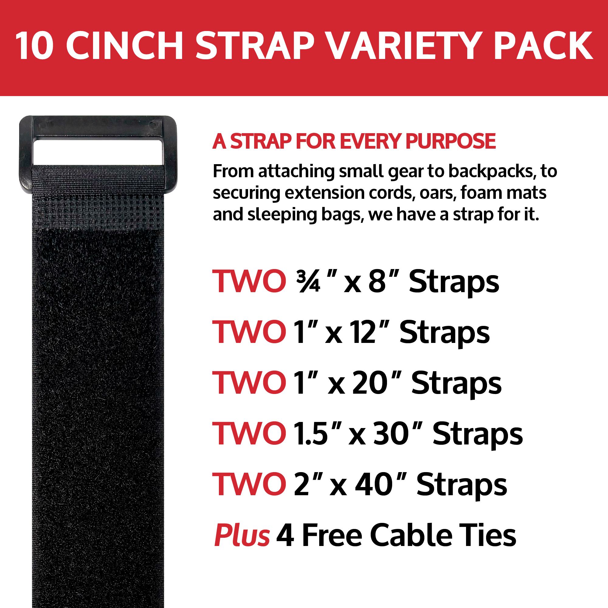 Camping & Outdoor Cinch Strap - Variety 10 Pack