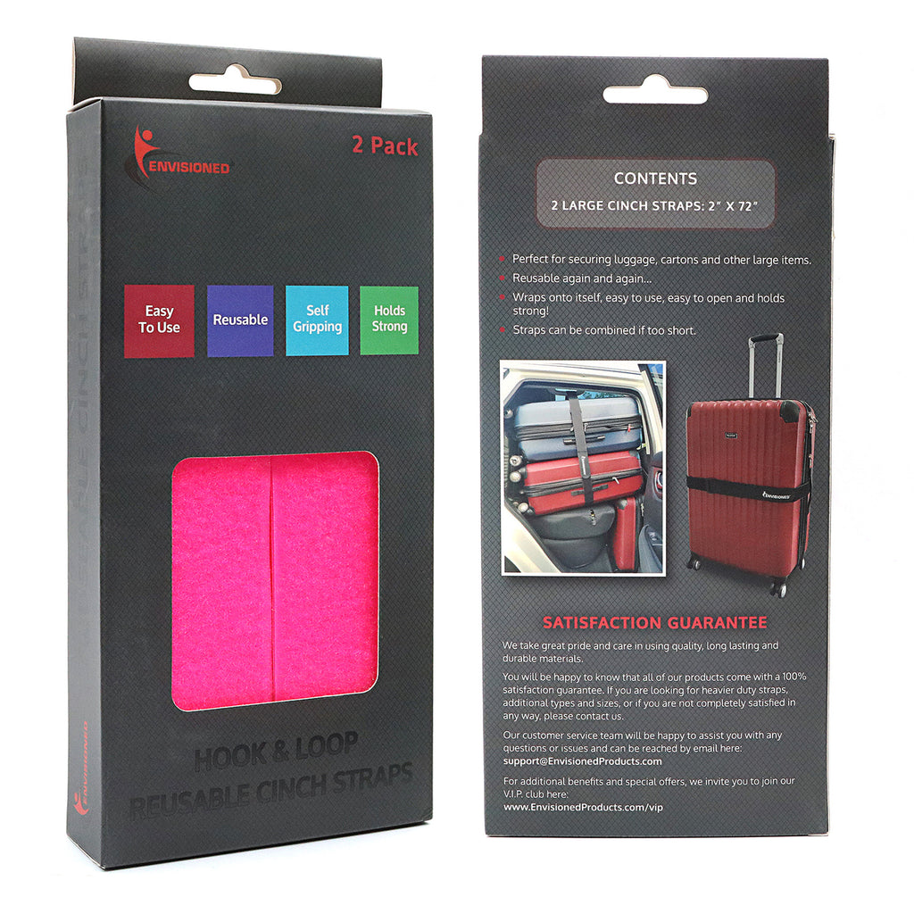 Neon Pink Reusable Luggage Straps (2 Pack)