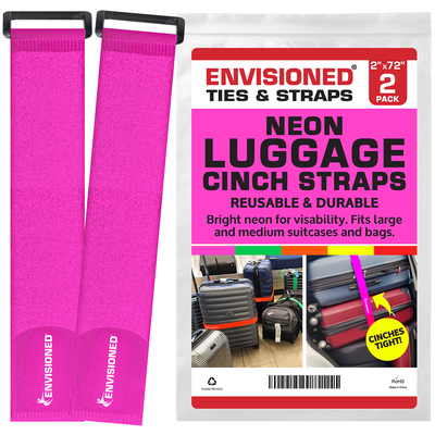 Neon Pink Reusable Luggage Straps (2 Pack)