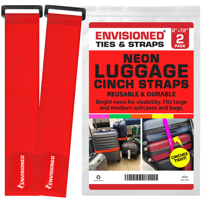 Neon Red Reusable Luggage Straps (2 Pack)