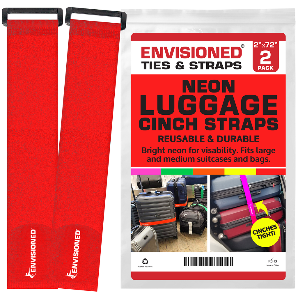 Neon Red Reusable Luggage Straps (2 Pack)
